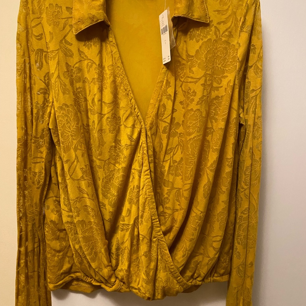 NWT!  Anthropologie wrap blouse with burn out floral pattern, lovely gold color